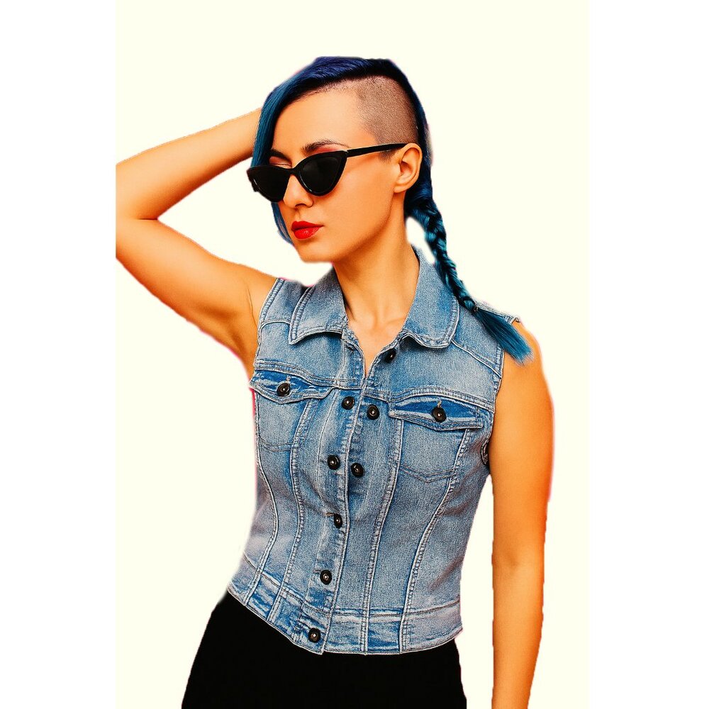 Vintage Mudd Denim Button Down Cropped Vest
